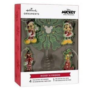 NIB. HALLMARK Disney Mickey Mouse Mini Tree Topper and Ornaments